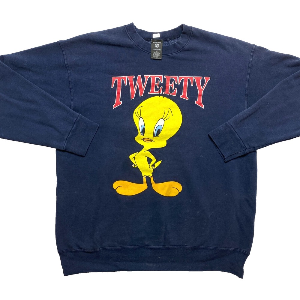 Vintage Warner Bros Sweatshirt Mens XL Blue Looney Tunes Pullover Tweety Bird